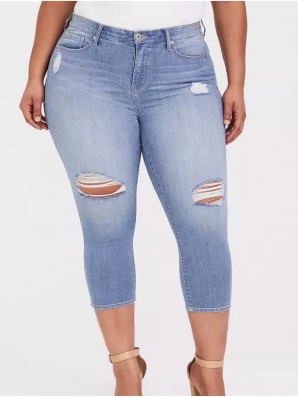 Torrid Sky High Skinny Light Wash Distressed Cropped Jeans